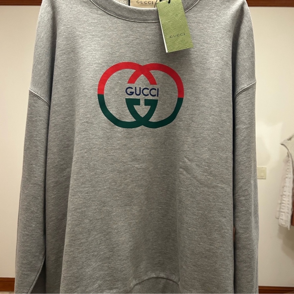 Men’s Gucci jersey cotton printed GREY MELANGE interlocking G sweatshirt size XL - Picture 3 of 10